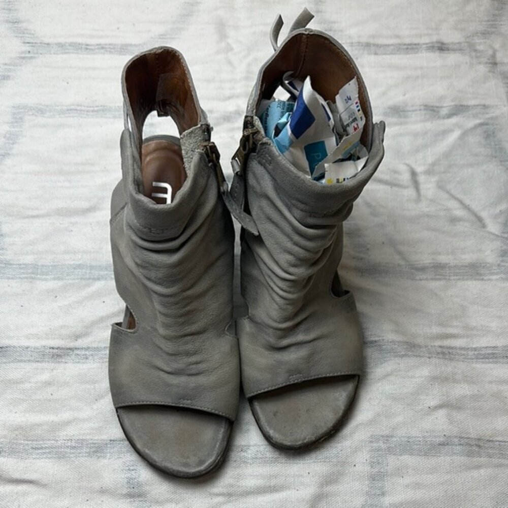 Miz Mooz Gray Heeled Boots with Ruched Design leather sz 39